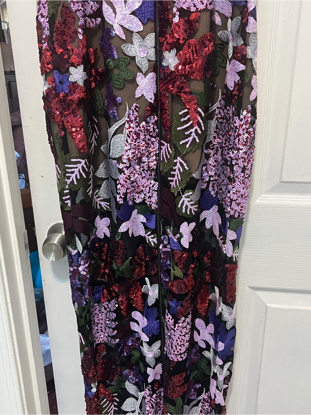 Bronx and Banco Black Maxi Dress with Purple & Red Floral Sequins - Picture 5 of 6